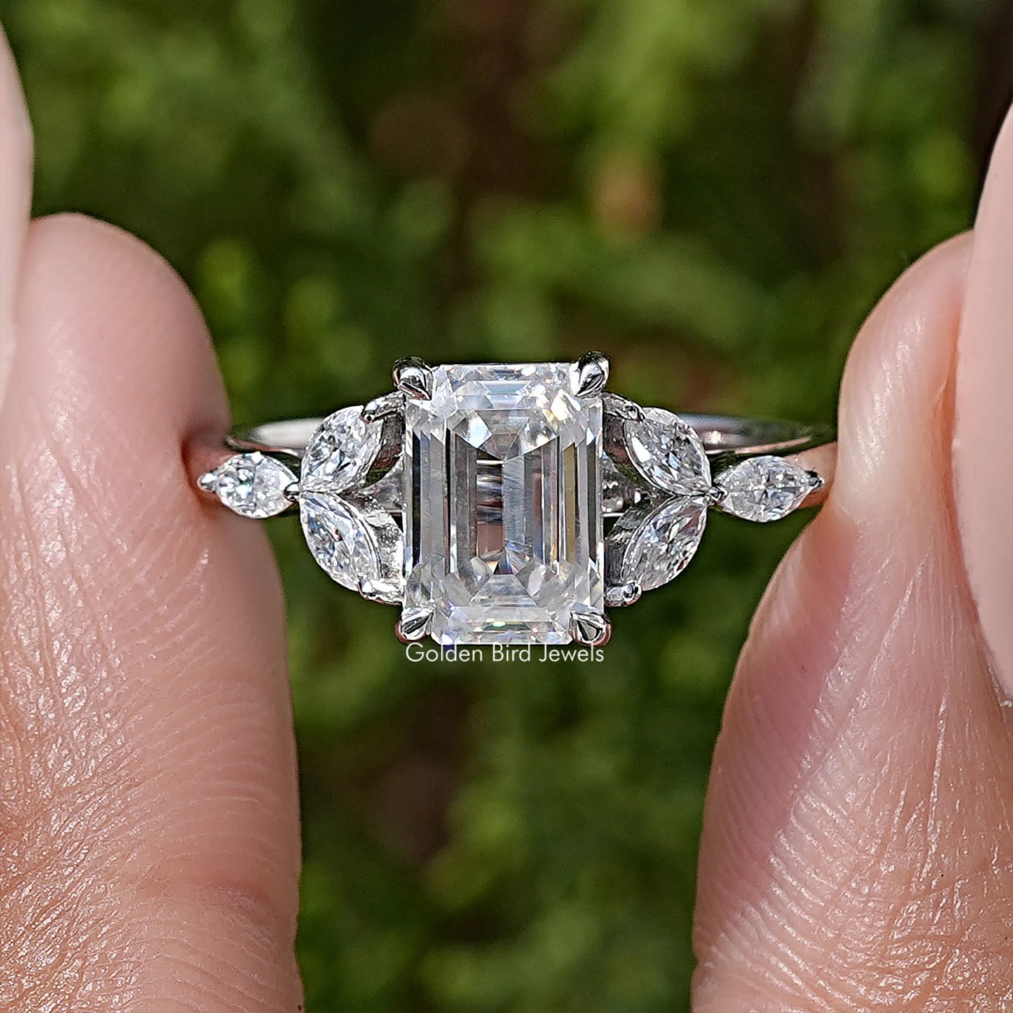 Emerald Cut Moissanite Diamond Wedding Ring