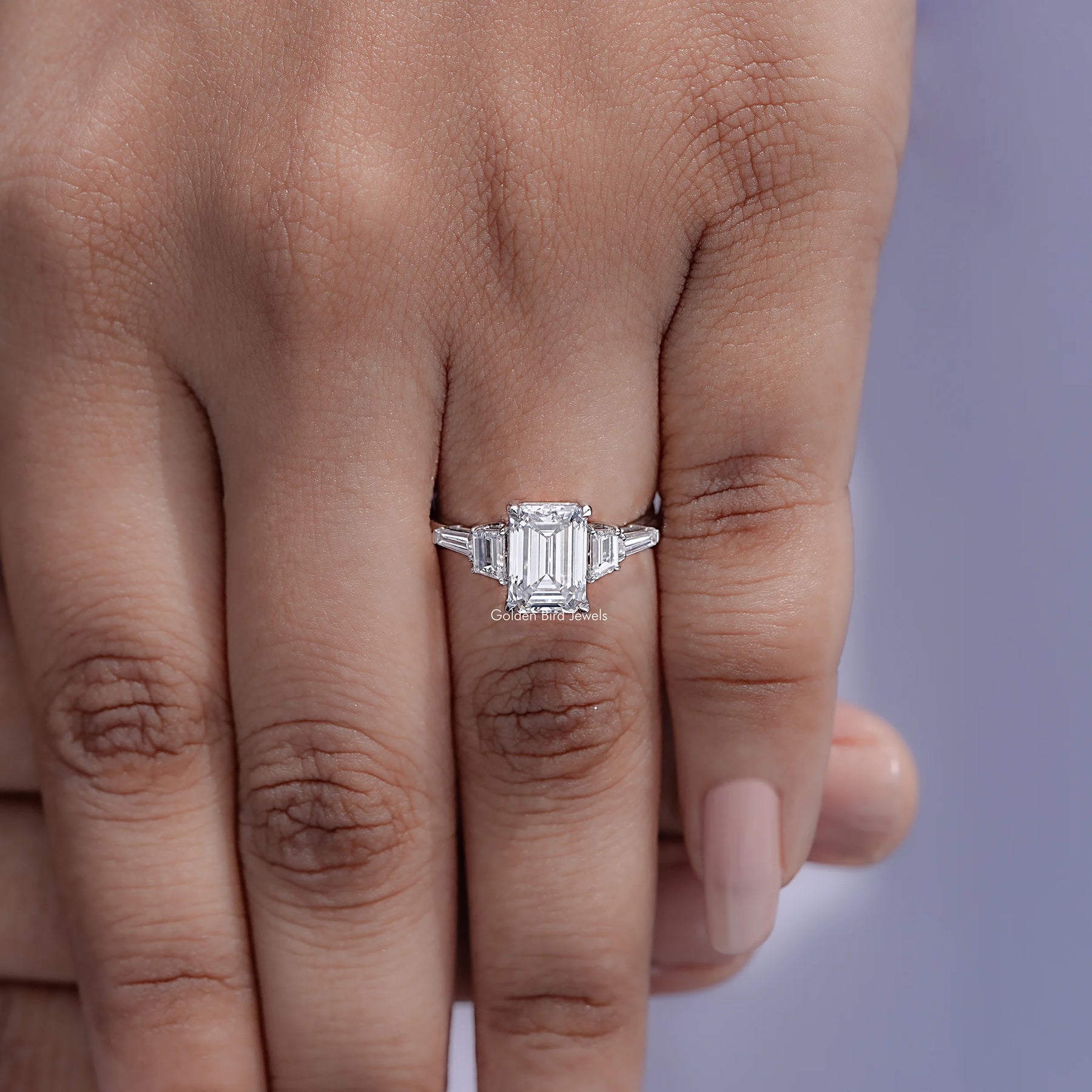 Emerald And Tapered Baguette Lab Diamond Ring