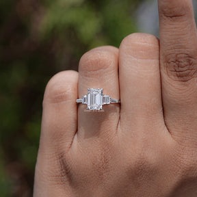 Emerald And Tapered Baguette Lab Diamond Ring