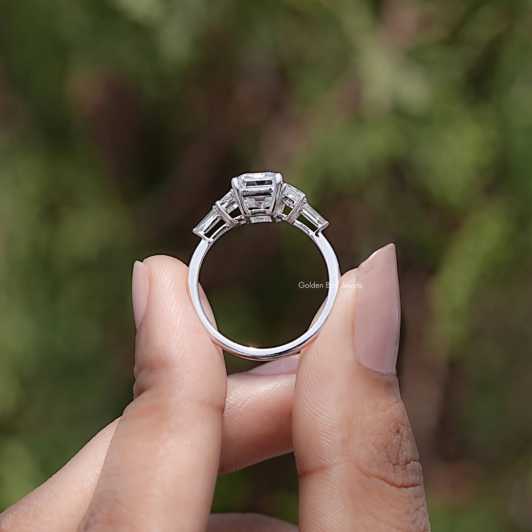 Emerald And Tapered Baguette Lab Diamond Ring