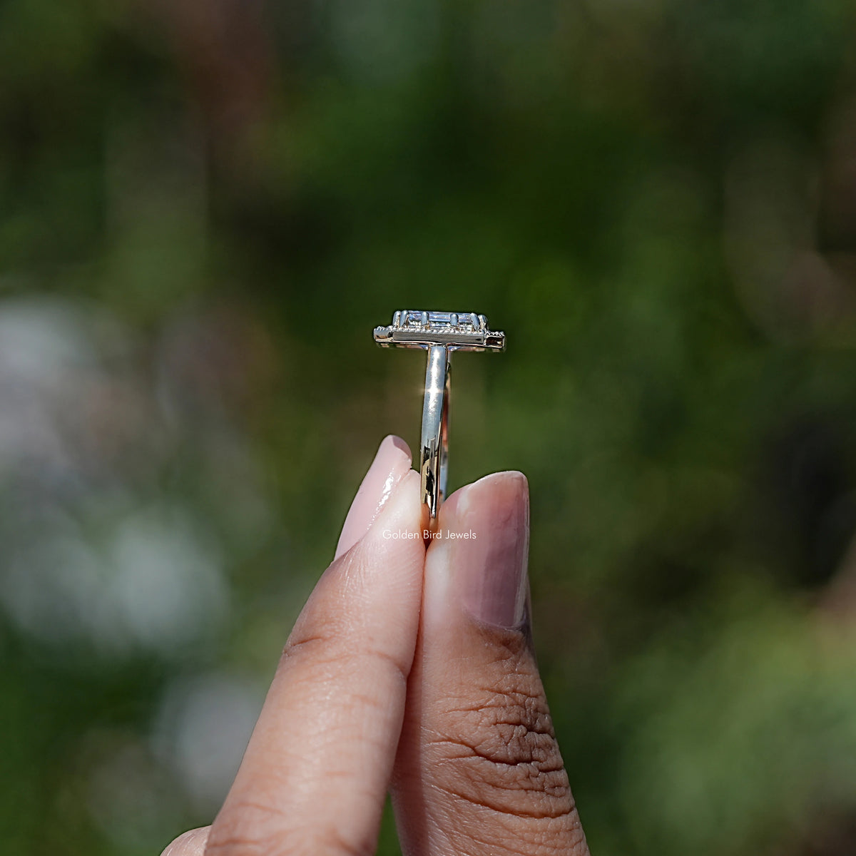 Emerald Shaped Lab Diamond Halo Ring