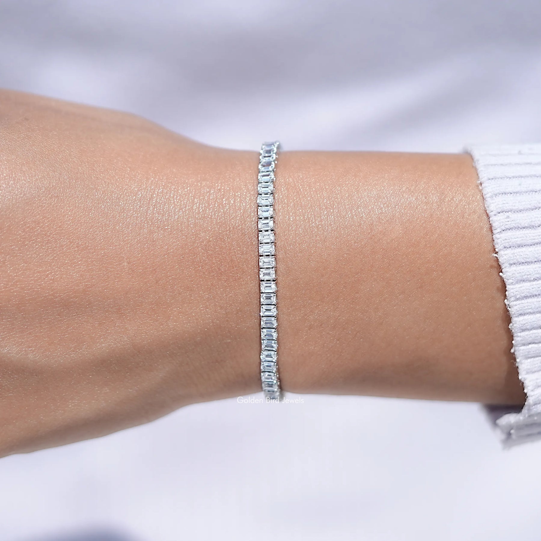 View Of Emerald Cut Lab Diamond Tennis Bracelet