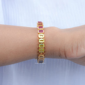 Emerald Lab Gemstone Bezel Set Tennis Bracelet