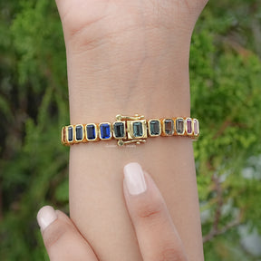 Emerald Lab Gemstone Bezel Set Tennis Bracelet