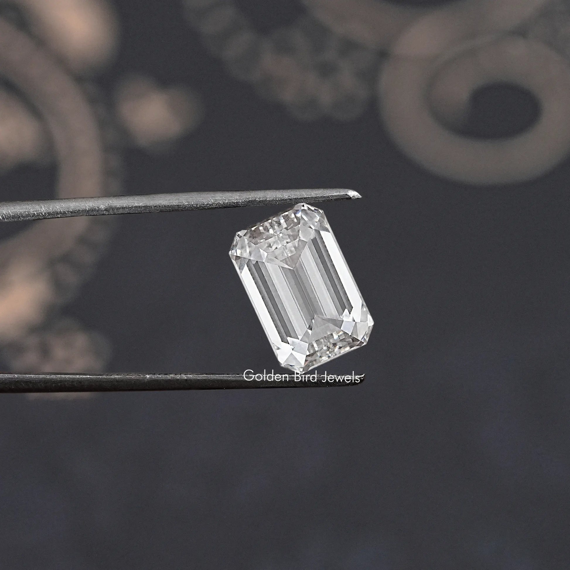 Front View Of Emerald Cut Lab Grown Loose Diamond In White