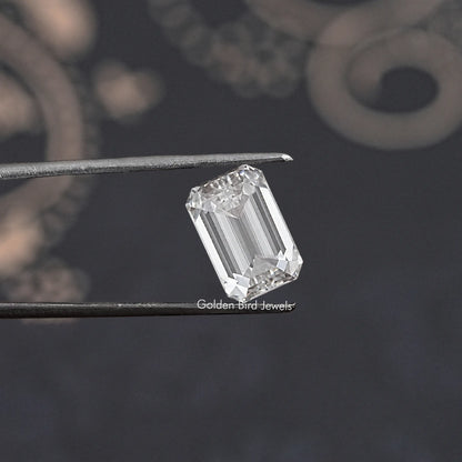 Front View Of Emerald Cut Lab Grown Loose Diamond In White
