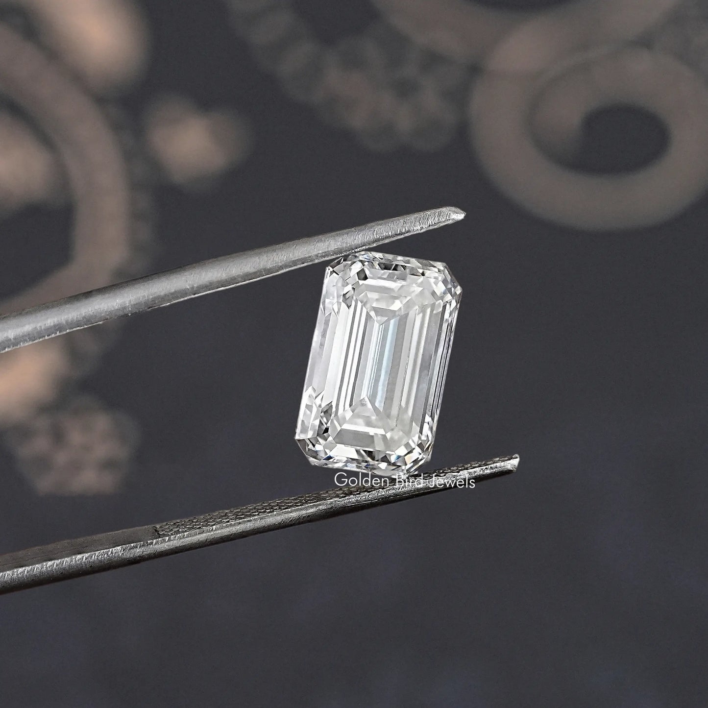 Twijer holding Emerald Cut Lab Grown Loose Diamond