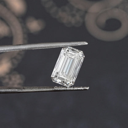 Front View Of Emerald Cut Lab Grown Loose Diamond In White