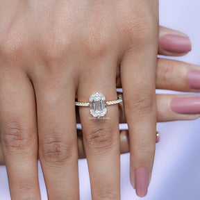 Close view of Emerald Cut Moissanite Engagement Ring