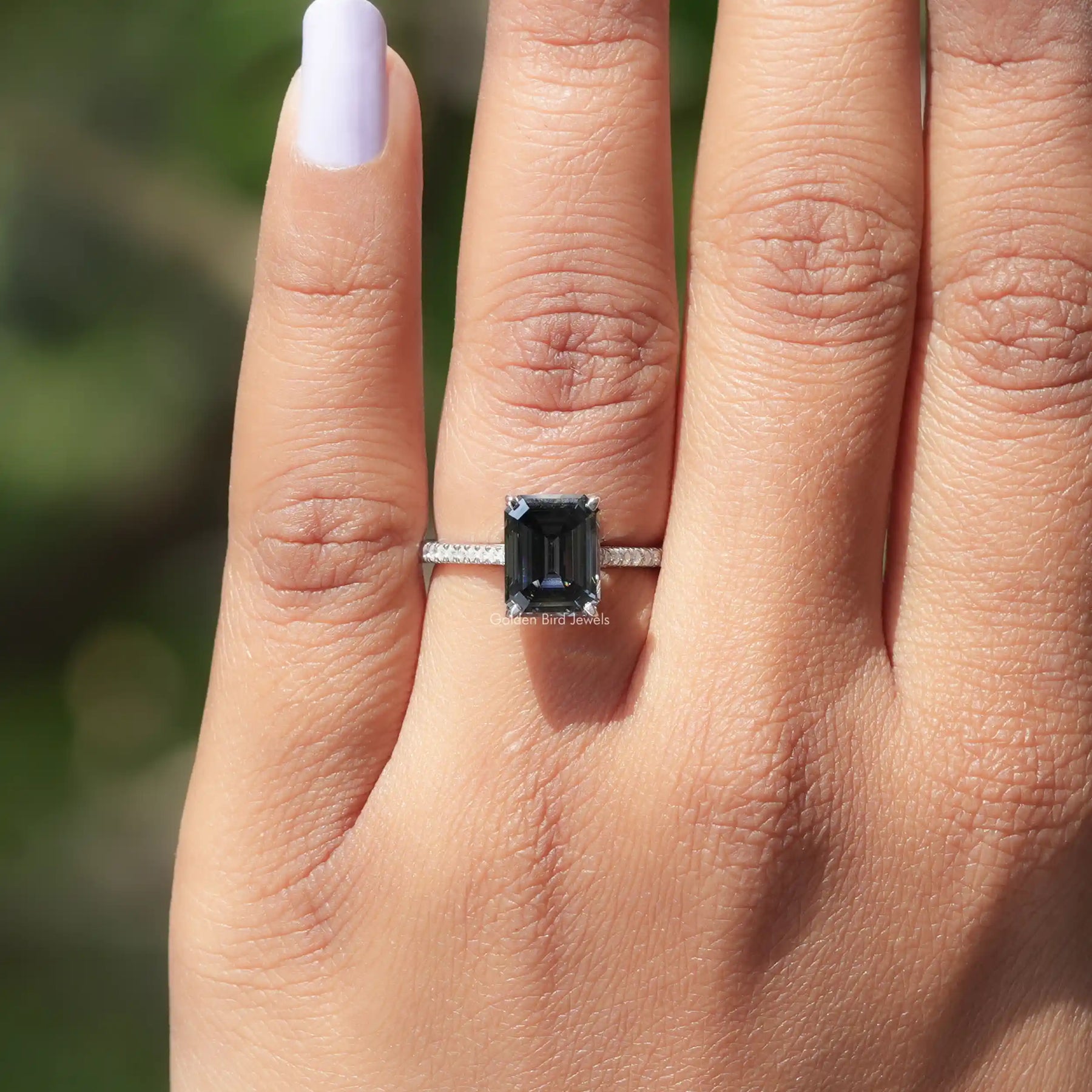 Emerald Cut Moissanite Accent Engagement Ring