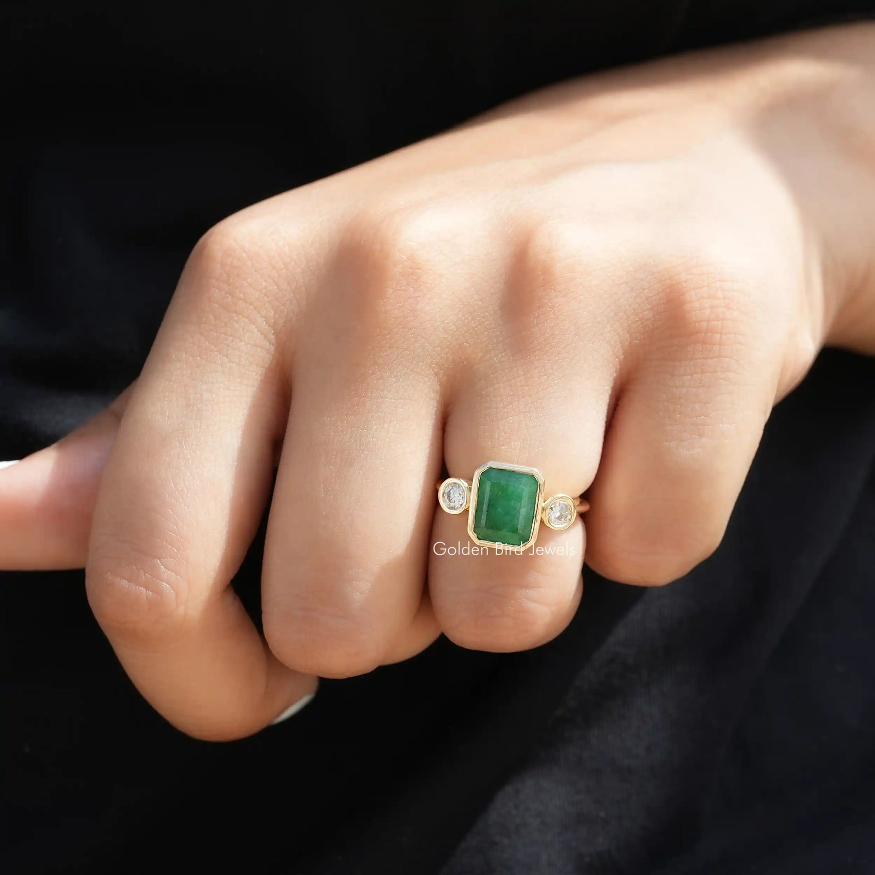View of Emerald Cut Moissanite Ring In Finger