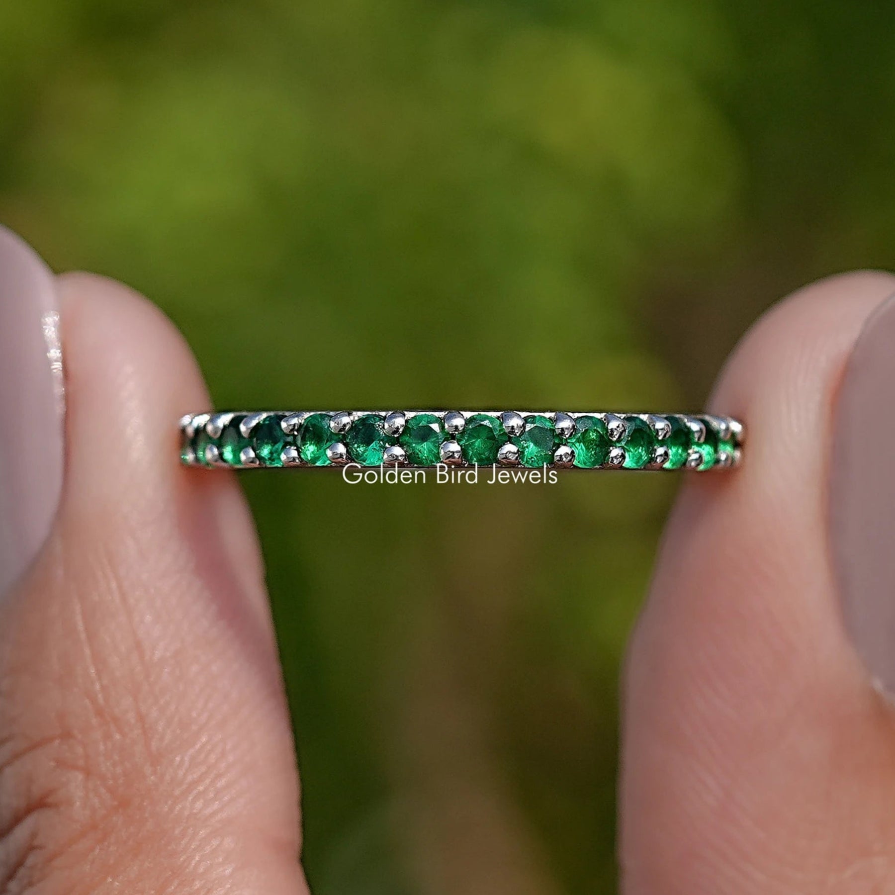 May Birthstone Emerald Green Round Eternity Band