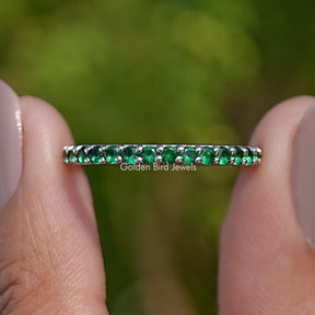 May Birthstone Emerald Green Round Eternity Band