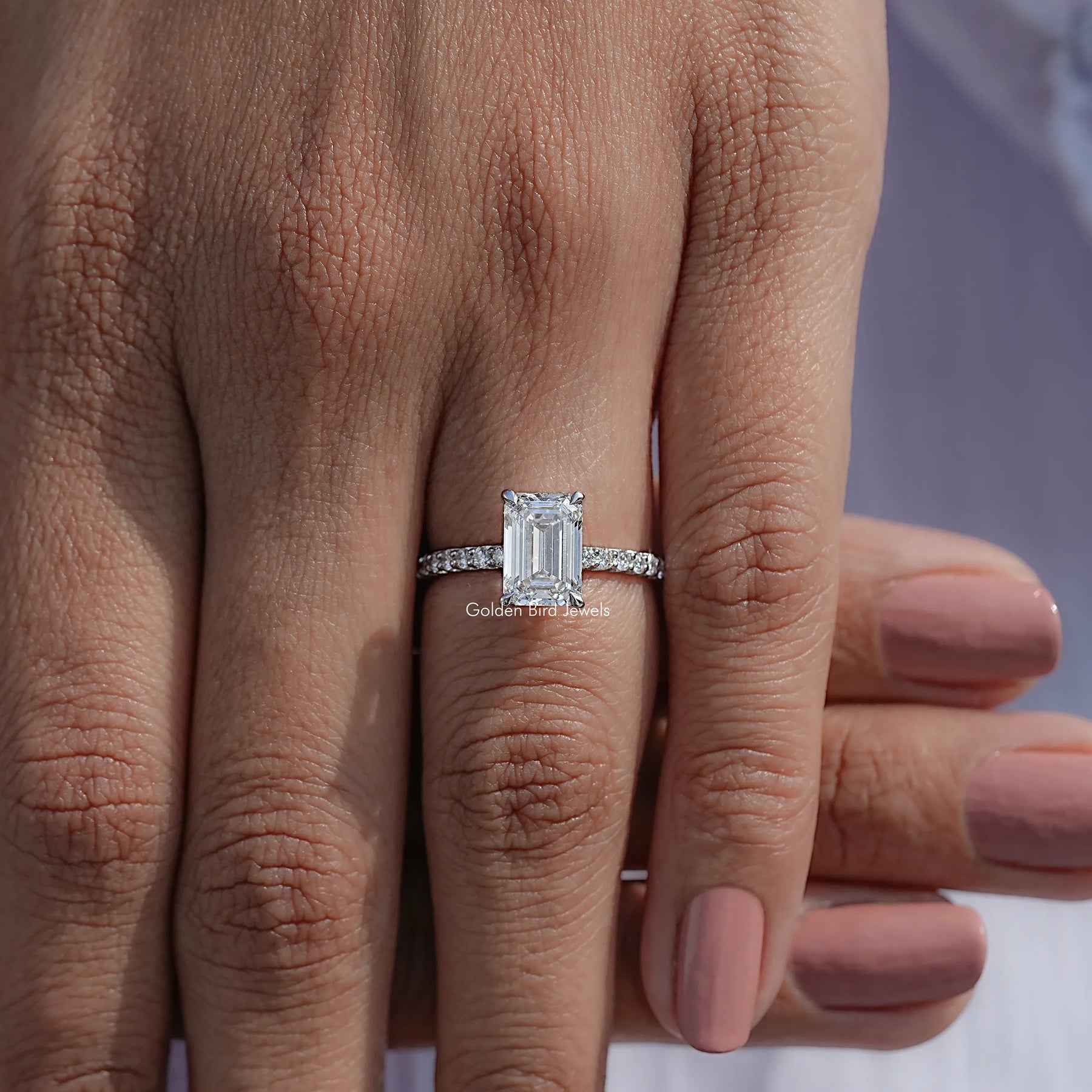 Emerald Lab Diamond Hidden Halo Engagement Ring