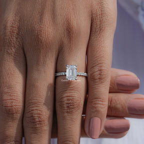 Emerald Lab Diamond Hidden Halo Engagement Ring