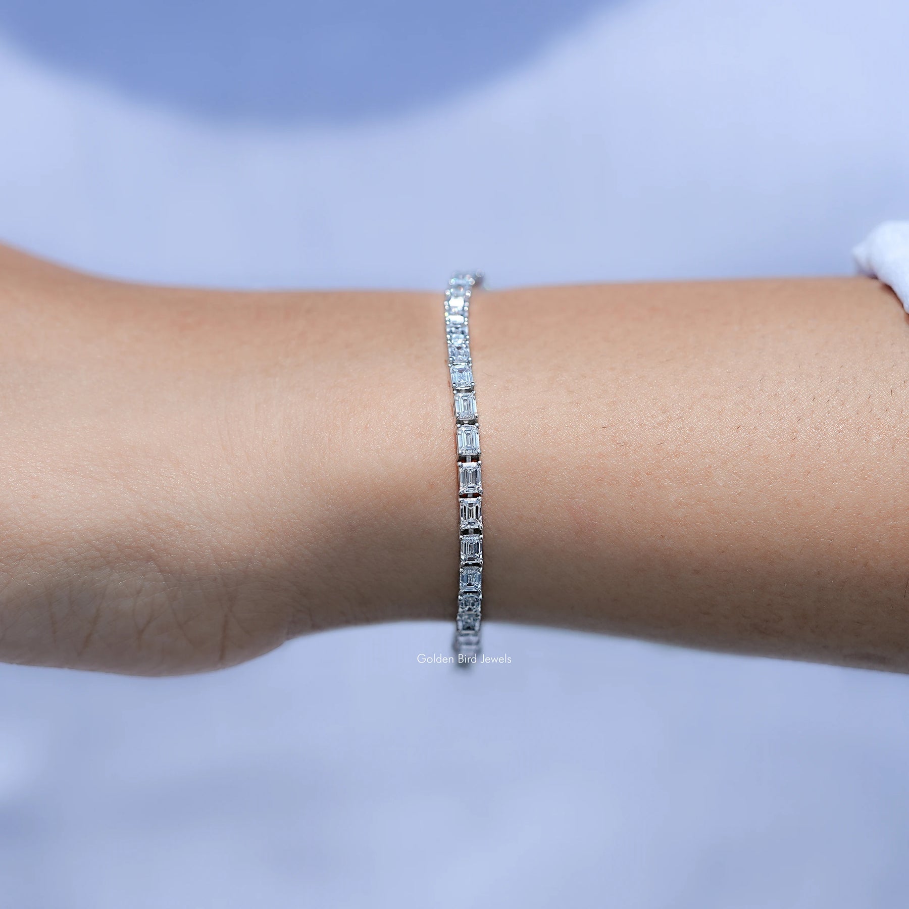 Emerald Cut Diamond Tennis Steel Bracelet in Unique Pattern 
