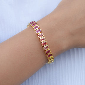 Emerald Lab Gemstone Bezel Set Tennis Bracelet