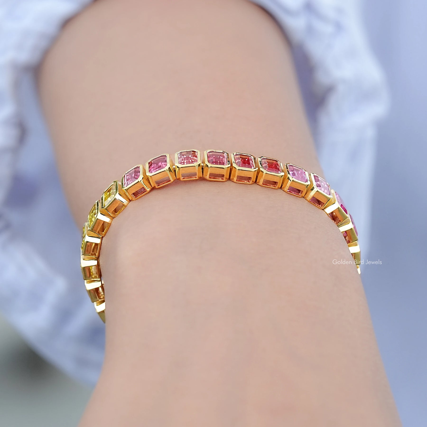 Emerald Lab Gemstone Bezel Set Tennis Bracelet