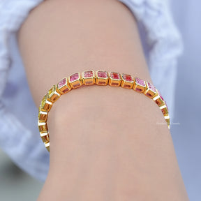 Emerald Lab Gemstone Bezel Set Tennis Bracelet