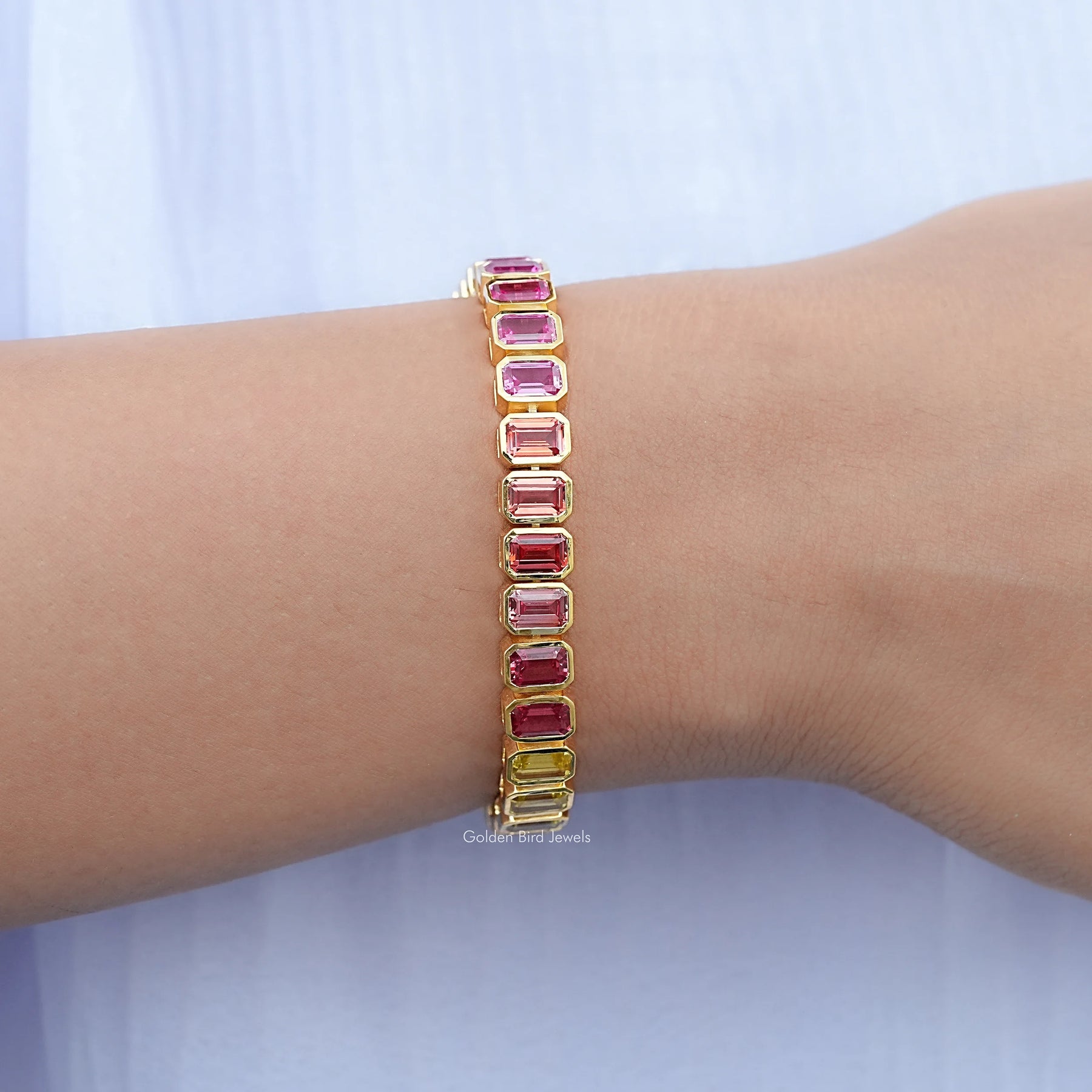 Emerald Lab Gemstone Bezel Set Tennis Bracelet