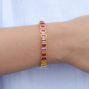 Emerald Lab Gemstone Bezel Set Tennis Bracelet