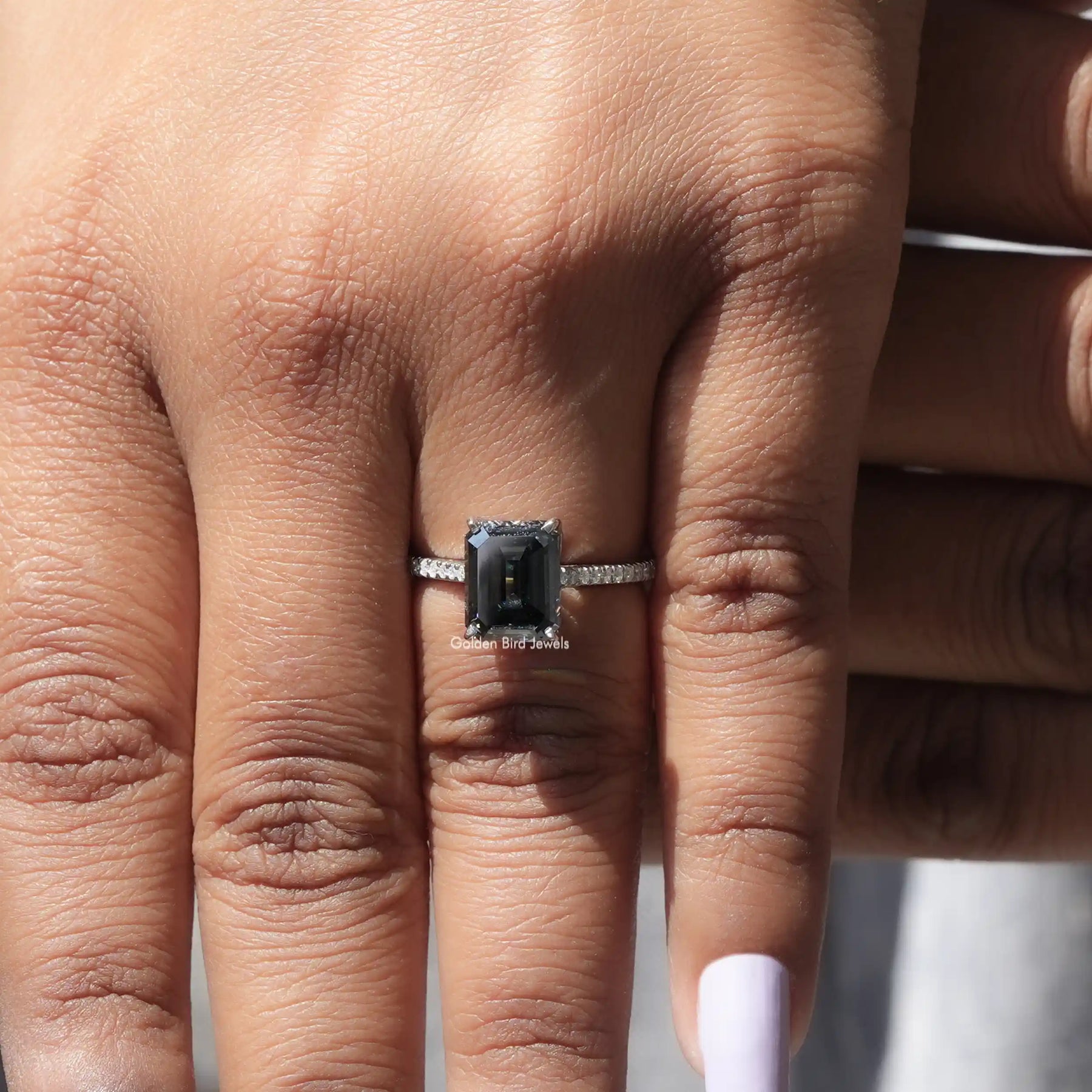 Emerald Cut Moissanite Accent Engagement Ring