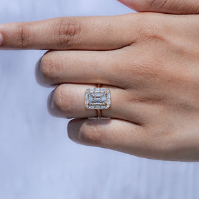 Emerald Shaped Lab Diamond Halo Ring
