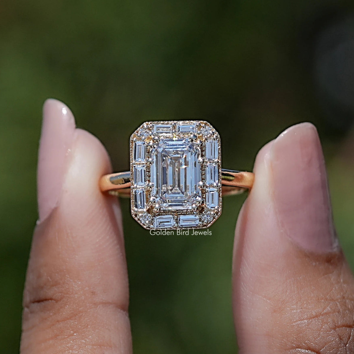 Emerald Shaped Lab Diamond Halo Ring