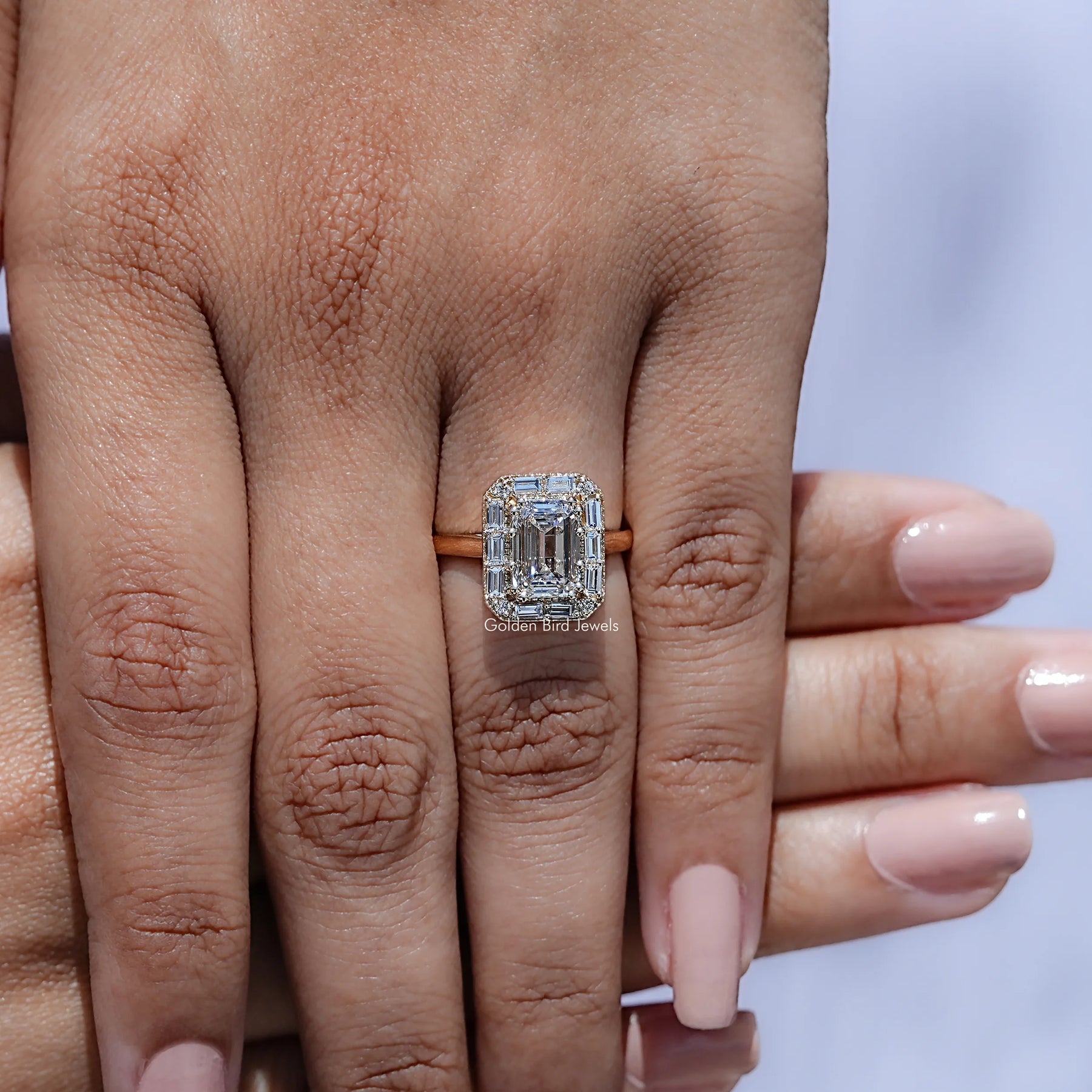 Emerald Shaped Lab Diamond Halo Ring