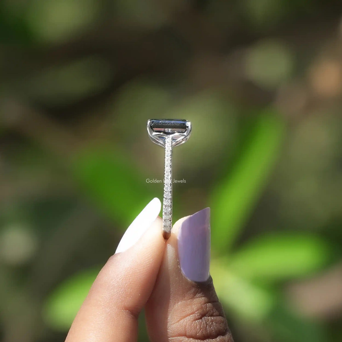 Emerald Cut Moissanite Accent Engagement Ring