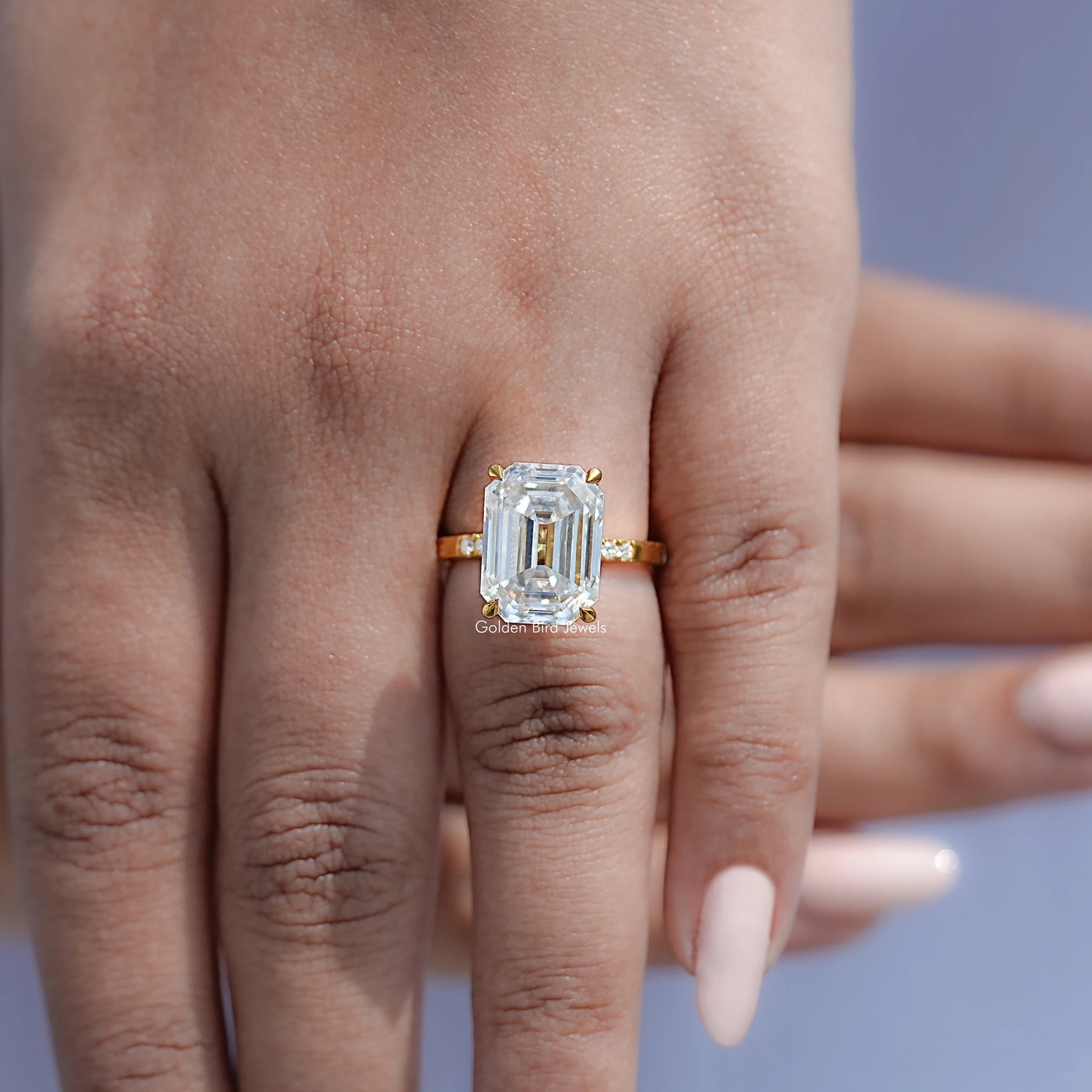 Off White Old Mine Emerald Moissanite Engagement Ring