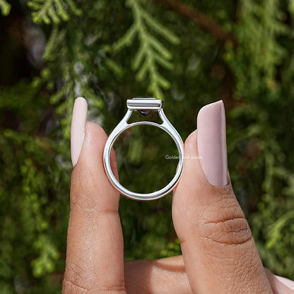 Black Princess Moissanite Diamond Bezel Set Ring