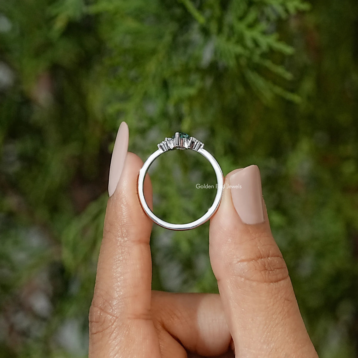 Green Marquise Moissanite Three Stone Engagement Ring