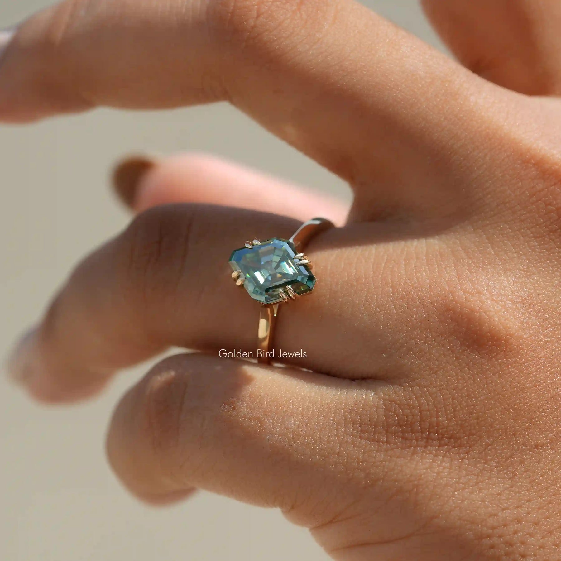 Fancy Cut Moissanite Solitaire Ring In Yellow Gold