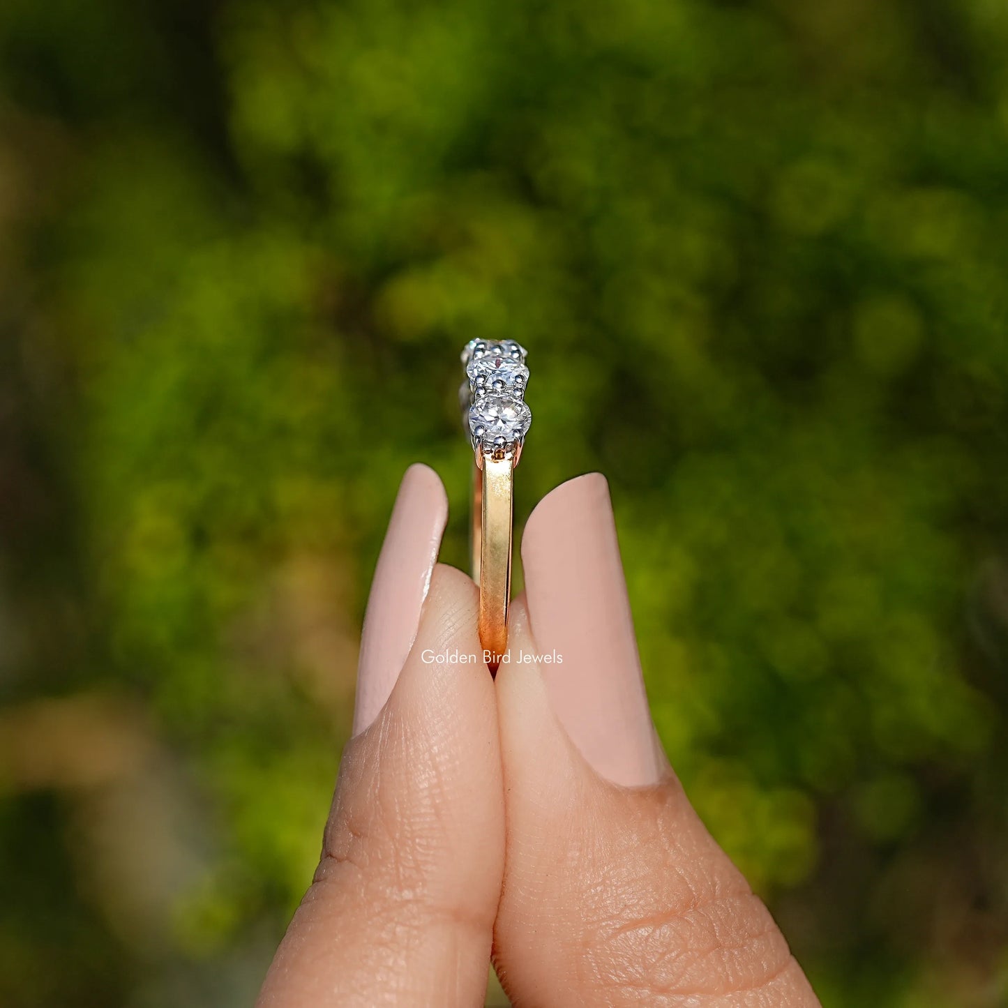 Five Stone Round Cut Moissanite Wedding Band