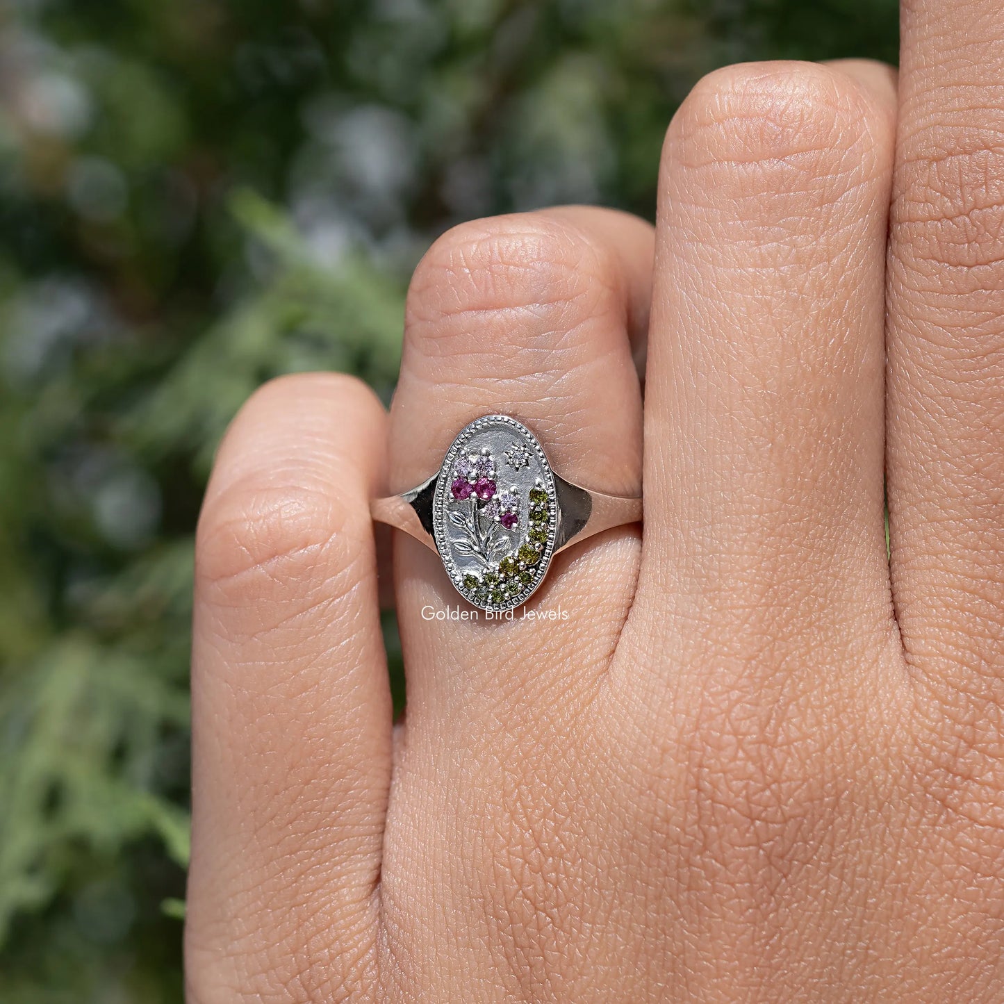 Floral Gemstone Signet Ring