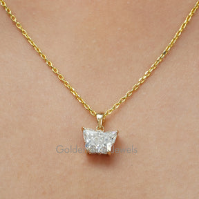 Butterfly Cut Moissanite Solitaire Pendant in Gold
