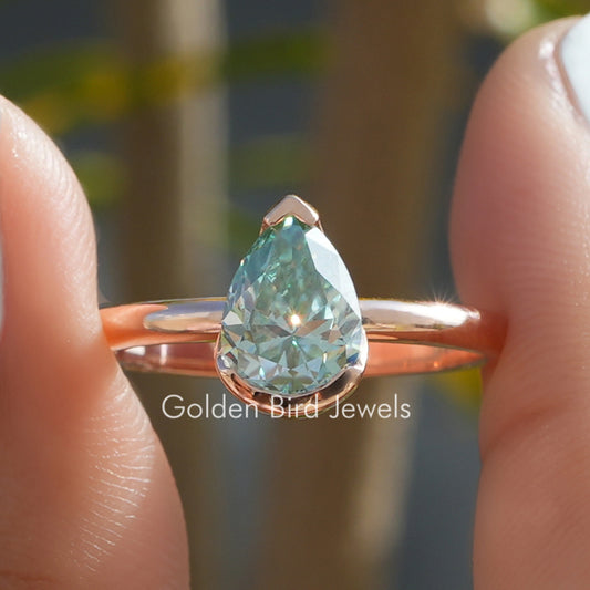 Moissanite Pear Cut V Prong Setting Solitaire Ring