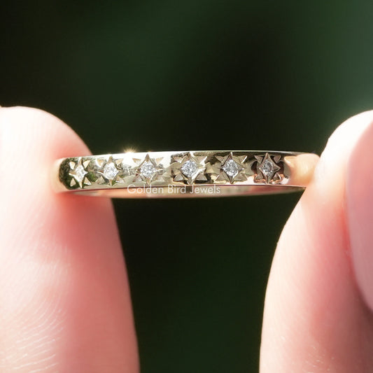 Round Cut Moissanite Flush Set Wedding Band