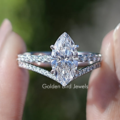 Marquise Cut Lab Diamond Bridal Ring Set