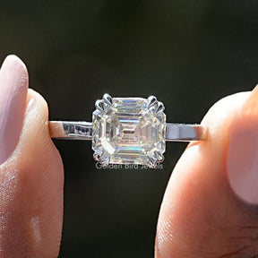 Old Mine Asscher Moissanite Solitaire Ring