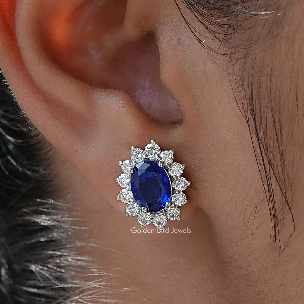 Oval Gemstone Halo Stud Earrings