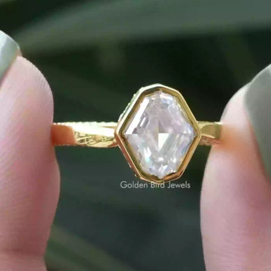 Step Cut Moval Moissanite Hidden Halo Accent Ring