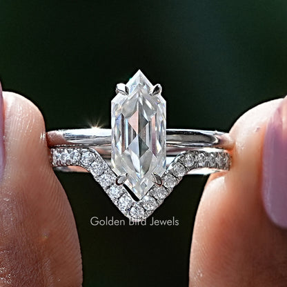 Hexagon Cut Moissanite Bridal Ring Set