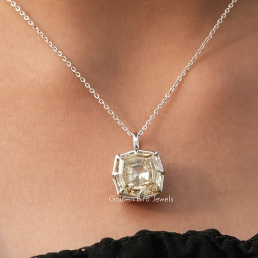 Step Cut Cushion Moissanite Solitaire Pendant