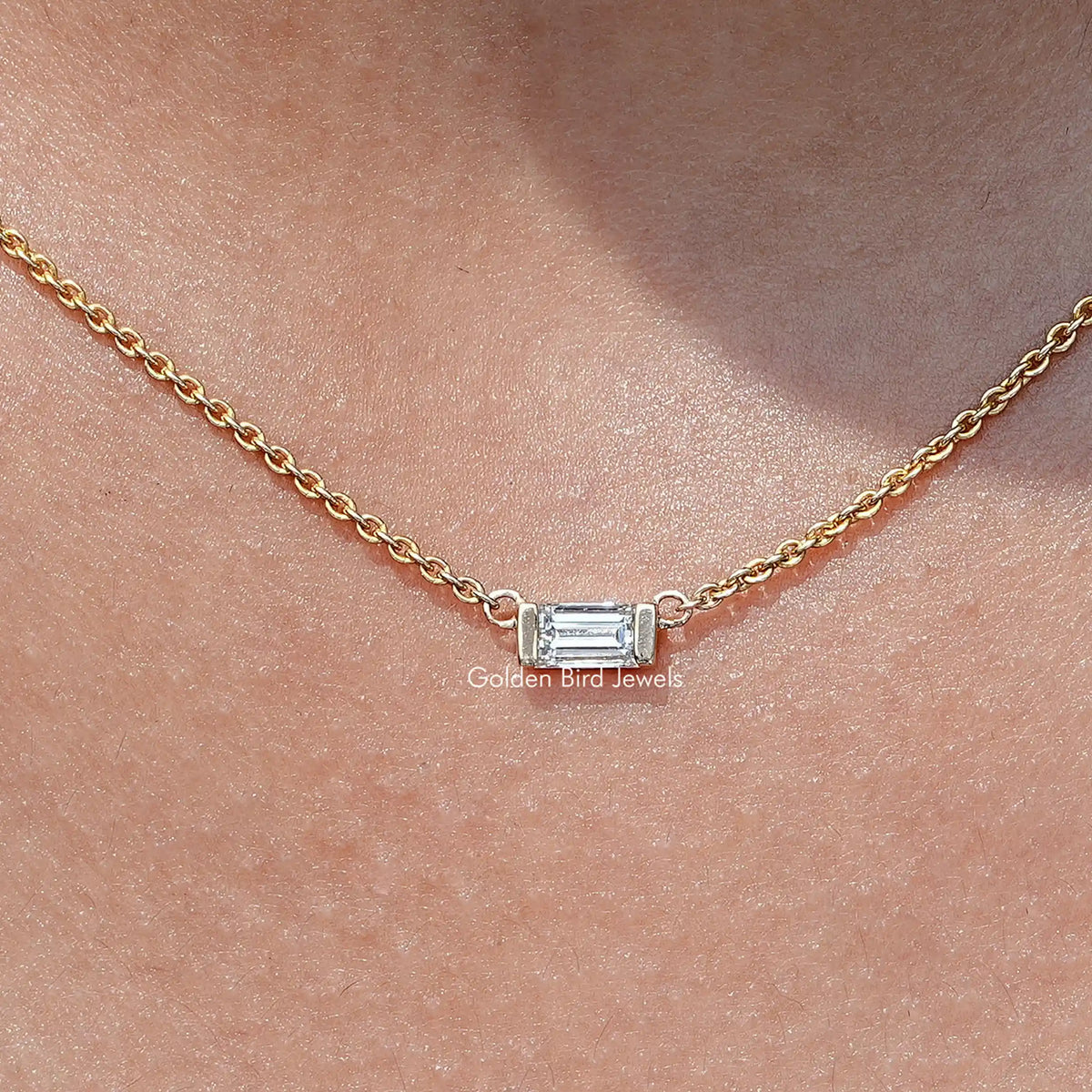 East West Baguette Lab Diamond Solitaire Pendant