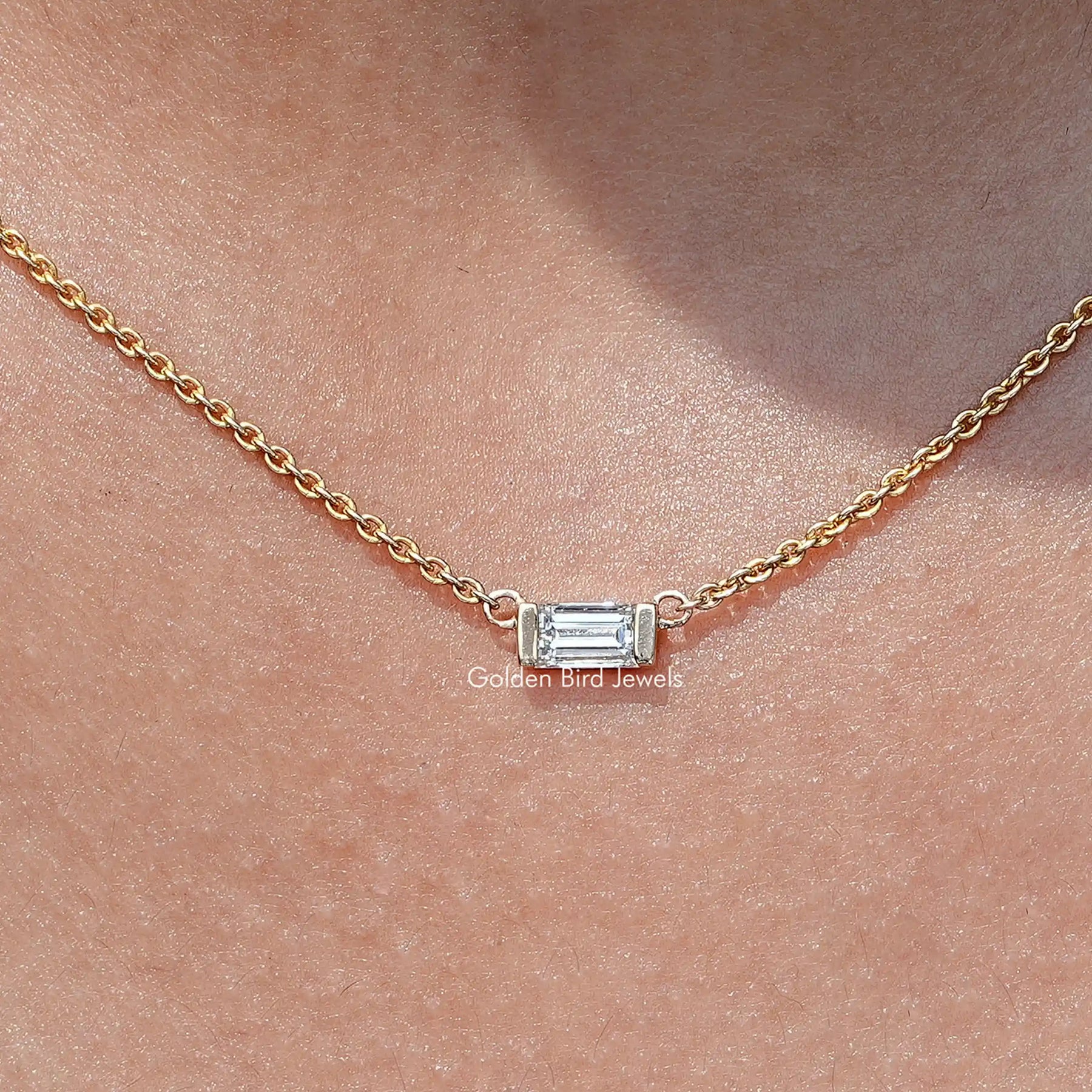 East West Baguette Lab Diamond Solitaire Pendant