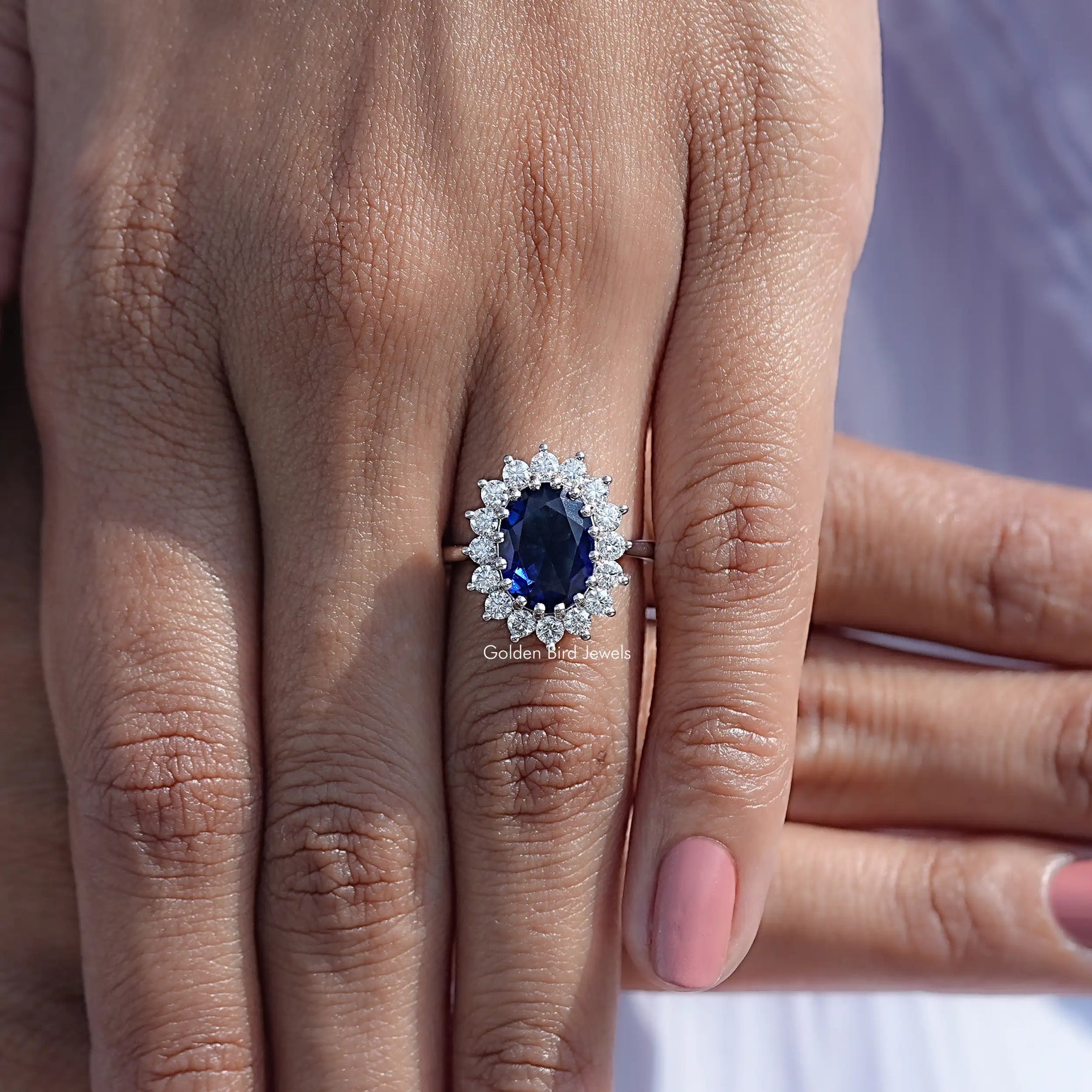 Oval Gemstone Halo Engagement Ring