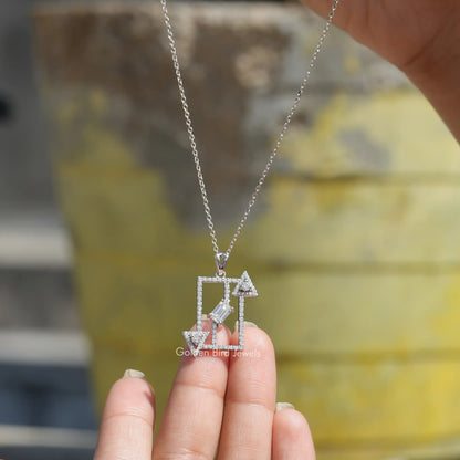 Front view of emerald cut moissanite pendant