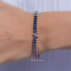 Gradient Multi Color Oval Gemstone Tennis Bracelet